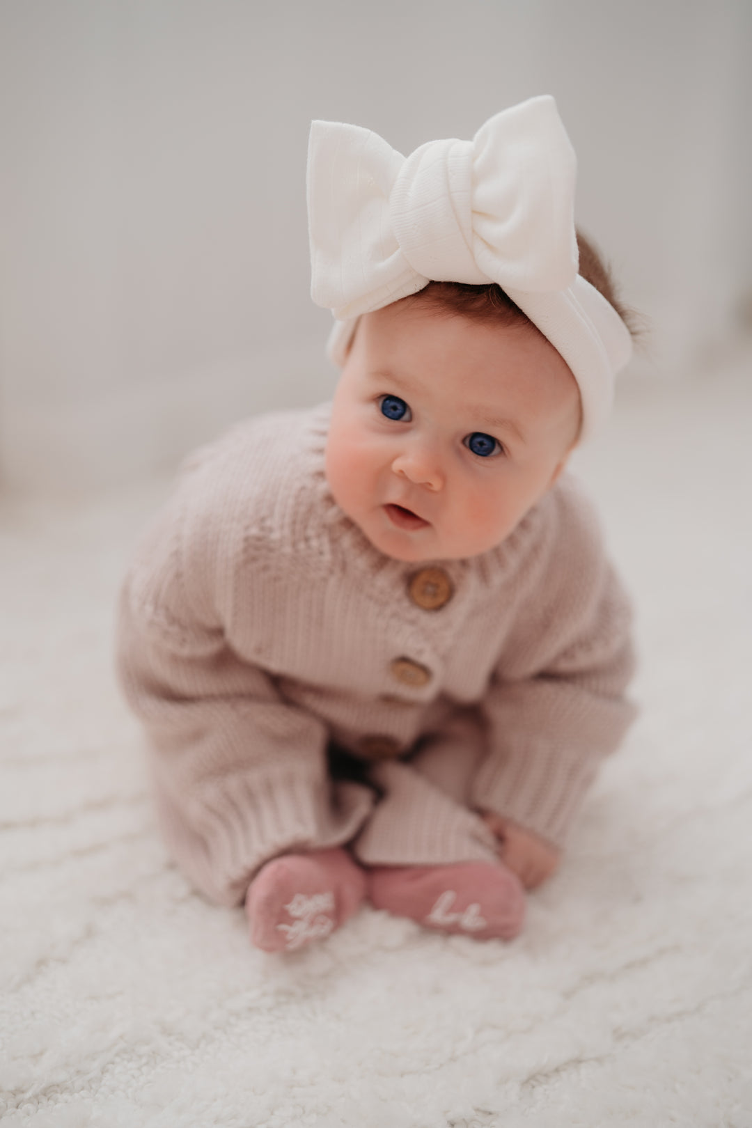 White Pointelle Topknot