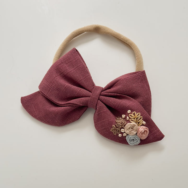 Plum medium embroidered roses