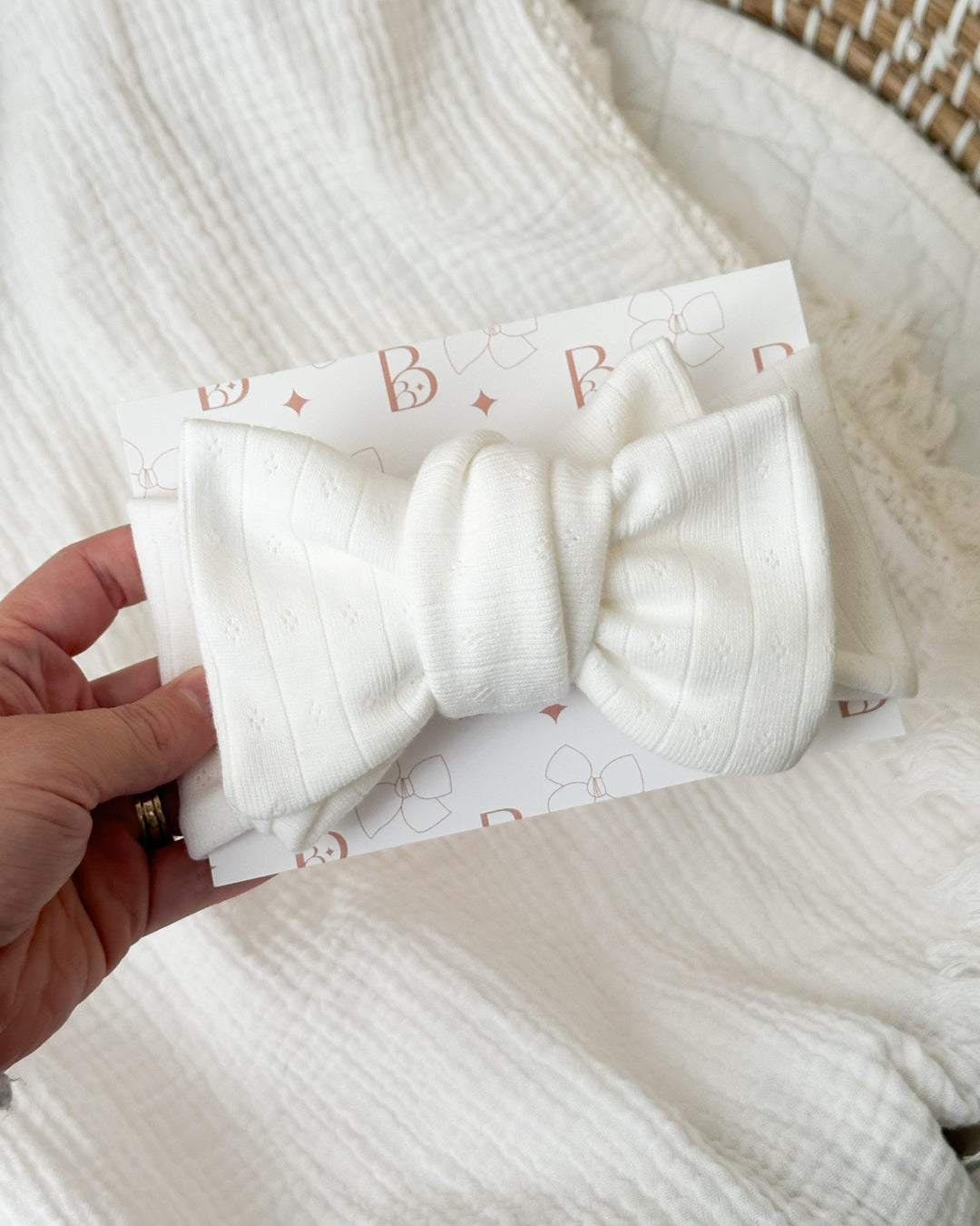 White Pointelle Topknot